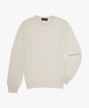 Beige Brooks Brothers Cashmere Crew-Neck Men Sweaters | DIC-278049