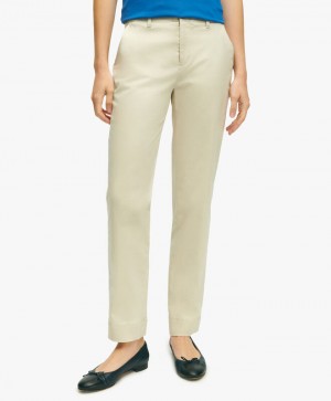 Beige Brooks Brothers Garment Washed Stretch Cotton Chinos Women Casual Pants | ALQ-403561