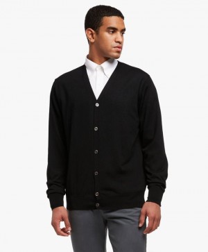 Black Brooks Brothers Merino Wool Men Cardigan | EOT-705438