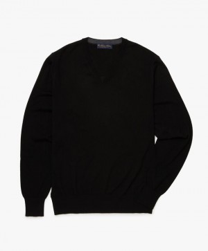 Black Brooks Brothers Merino Wool V-Neck Men Sweaters | YXI-638704