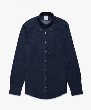 Black Brooks Brothers Milano Slim-fit, Denim, Button-Down Collar Men Shirts | JXC-053127