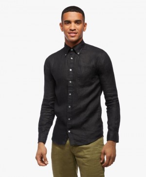 Black Brooks Brothers Milano Slim-fit Linen Men Shirts | KIU-123869