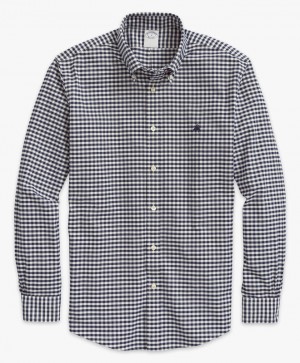 Black / White / Grey Brooks Brothers Stretch Non-Iron Oxford Button-Down Collar, Gingham Men Shirts | WBA-136794