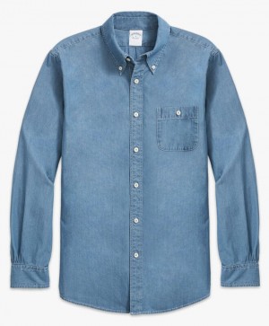 Blue Brooks Brothers Cotton Chambray Button-Down Collar Men Shirts | DQF-509638