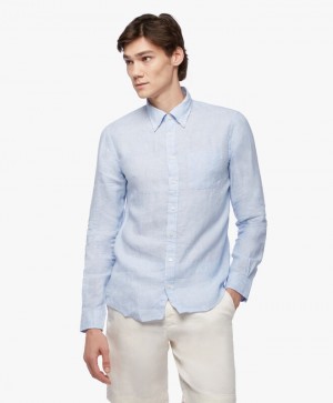 Blue Brooks Brothers Milano Slim-fit Irish Linen Men Shirts | JYO-382456