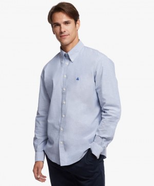 Blue Brooks Brothers Milano Slim-fit Non-Iron, Oxford Stretch, Button-Down Collar Men Shirts | FZV-519042