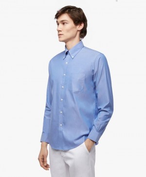 Blue Brooks Brothers Regular Fit Blue Non-Iron Pinpoint Button Down Men Shirts | ENX-706329