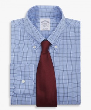 Blue Brooks Brothers Regular Fit Open Blue Non-Iron Pinpoint Button Down Men Shirts | DOZ-458610