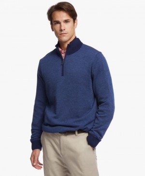 Blue Brooks Brothers Washable Merino Wool Bird's-Eye Half-Zip Men Sweaters | JIL-270684