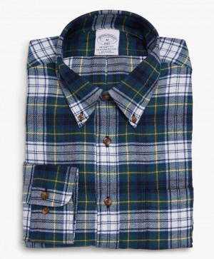 Blue / Dark Green Brooks Brothers Regent Regular-fit, Flannel, Button-Down Collar Men Shirts | MGL-964701