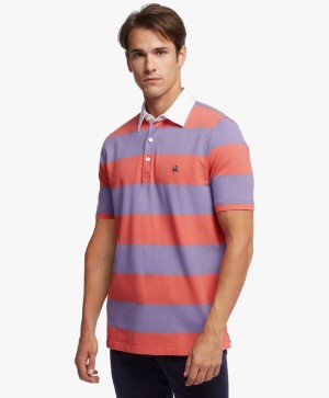 Coral / Purple Brooks Brothers Slim-fit Rugby Stripe Stretch Pique Men Polo | GVH-081927