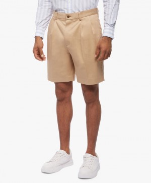 Dark Beige Brooks Brothers Stretch Pleat Front Men Shorts | SJU-127835