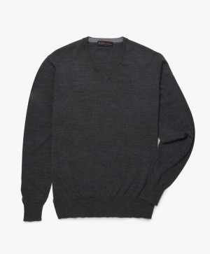 Dark Grey Brooks Brothers Merino Wool V-Neck Men Sweaters | PIH-540893