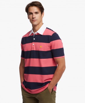 Dark Pink / Navy Brooks Brothers Slim-fit Rugby Stripe Stretch Pique Men Polo | PQO-091752