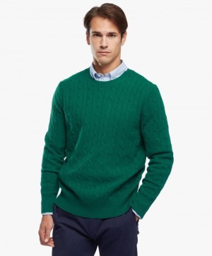 Dark Turquoise / Green Brooks Brothers Lambswool Cable Crewneck Knit Men Sweaters | QEY-250496