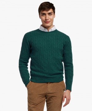 Green Brooks Brothers Cable-Knit Crew-Neck Men Sweaters | WHL-312478