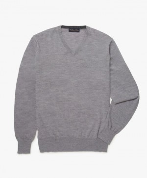 Grey Brooks Brothers Merino Wool V-Neck Men Sweaters | HUR-026157