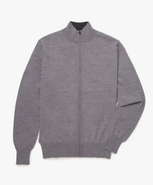 Grey Brooks Brothers Merino Wool Zip-Up Men Cardigan | UDH-038245