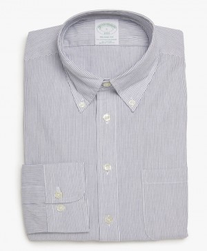 Grey Brooks Brothers Milano Slim-fit, Broadcloth, Button-Down Collar Men Shirts | NLT-243805