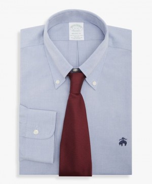 Grey Brooks Brothers Slim Fit Blue Non-Iron Button Down Men Shirts | ODT-420817