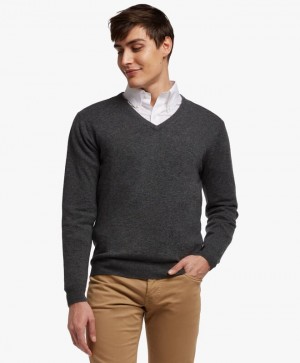 Grey Brooks Brothers Wool and Cashmere V-Neck Men Sweaters | QBK-610385