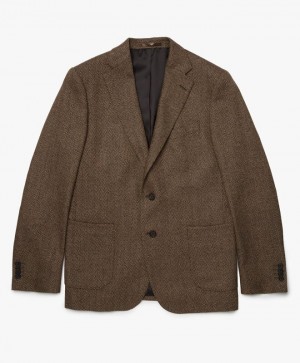 Khaki Brooks Brothers Herringbone Virgin Wool-Blend Sport Men Blazers | BIV-836140