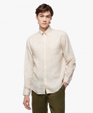 Light Beige Brooks Brothers Regent regular fit Irish Linen Men Shirts | DHX-169203