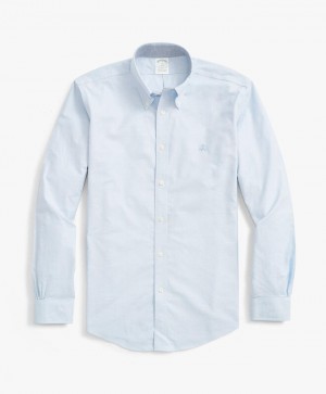 Light Blue Brooks Brothers Milano Slim-fit Non-Iron, Oxford Stretch, Button-Down Collar Men Shirts | QDU-951026