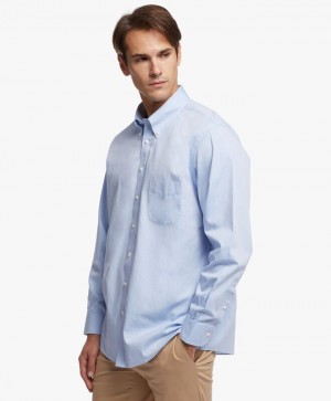 Light Blue Brooks Brothers Milano Slim-fit Non-iron, Pinpoint, Button-Down Collar Men Shirts | IKU-106842