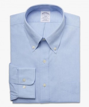 Light Blue Brooks Brothers Regent Regular-fit Non-iron, Pinpoint, Button-Down Collar Men Shirts | QKE-067394