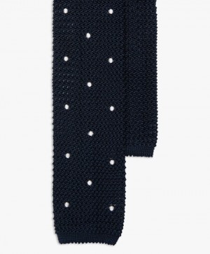 Navy Brooks Brothers Knitted with Polka Dots Men Ties | RGZ-154736