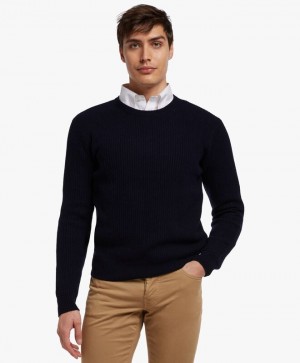 Navy Brooks Brothers Ribbed Wool and Cashmere Men Sweaters | YWI-610897