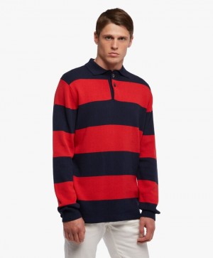 Navy Brooks Brothers Striped Cotton Men Sweaters | RTI-951743