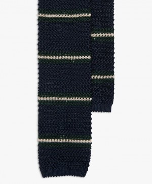 Navy Brooks Brothers Striped Knitted Men Ties | CEI-349618