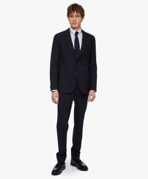 Navy Brooks Brothers Wool-Blend Men Suits | TEG-257943