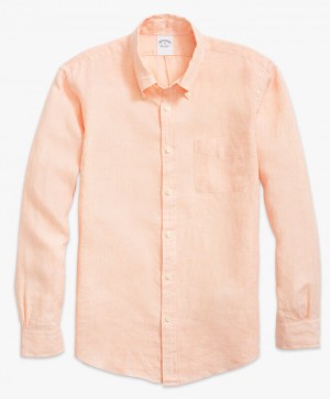 Orange Brooks Brothers Regent regular fit Irish Linen Men Shirts | CEO-263908