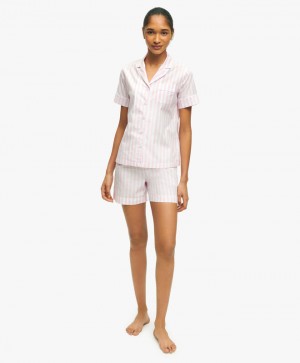 Pink / White Brooks Brothers Cotton Poplin Striped Women Nightwear | JDF-761805