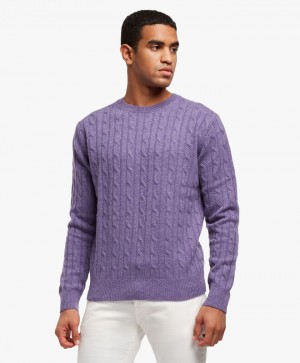 Purple Brooks Brothers Cable-Knit Crew-Neck Men Sweaters | NCD-069547