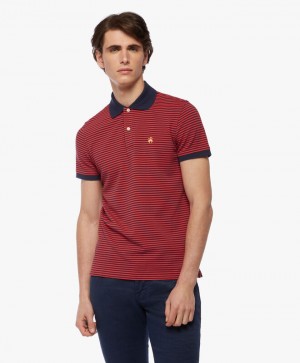 Red Brooks Brothers Feeder Stripe Pique Slim Fit Men Polo | VYJ-035947