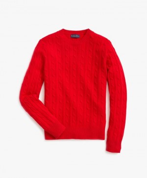 Red Brooks Brothers Lambswool Cable Crewneck Knit Men Sweaters | VPX-680419