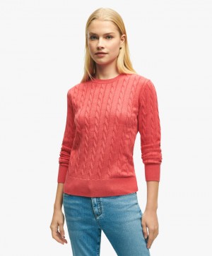 Red Brooks Brothers Supima Cotton Cable Women Sweaters | YSP-832791