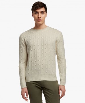 White Brooks Brothers Cable-Knit Crew-Neck Men Sweaters | JLS-420178