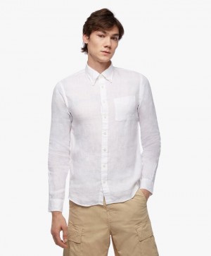 White Brooks Brothers Milano Slim-fit Irish Linen Men Shirts | KBD-638120