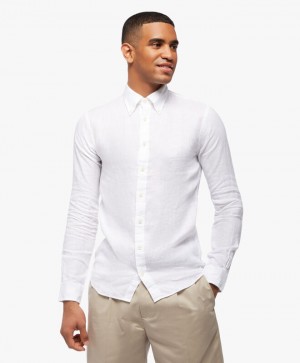 White Brooks Brothers Milano Slim-fit Linen Men Shirts | QIS-541627