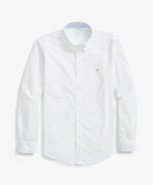 White Brooks Brothers Milano Slim-fit Non-Iron, Oxford Stretch, Button-Down Collar Men Shirts | ULP-925408