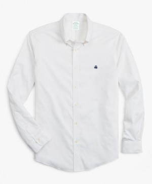 White Brooks Brothers Milano Slim-fit Non-Iron, Oxford Stretch, Button-Down Collar Men Shirts | UDT-801957