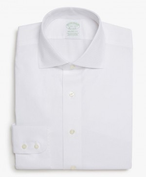 White Brooks Brothers Milano Slim-fit Non-iron, Dobby, English Collar Men Shirts | CRQ-465109