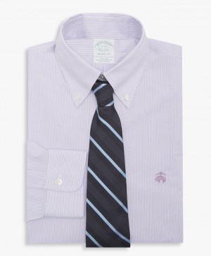 White Brooks Brothers Pastel Purple Non-Iron Button Down Men Shirts | RBS-809512