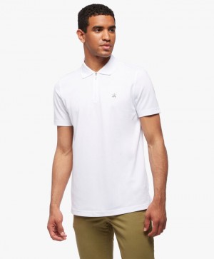 White Brooks Brothers Performance Zip Men Polo | GLV-126593