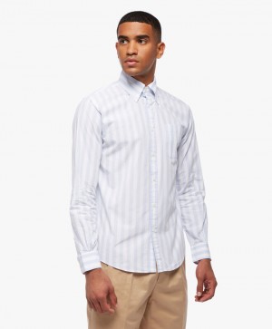 White Brooks Brothers Poplin Striped Button Down Collar Men Shirts | MBH-628590